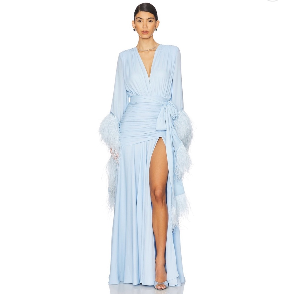 Bronx and Banco Light Blue Feathered Wedding Dress